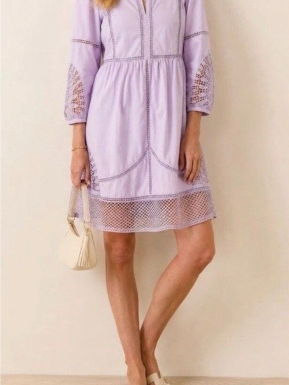 Vineyard Vines Lavender Midi Dress with Lace Insets